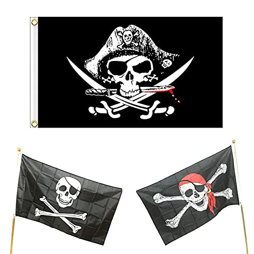 3 Stück Schädel Fahne, Piratenparty-Flagge, Jolly Roger Flagge,Gelten für Halloween-Dekoration, Piratenparty,...