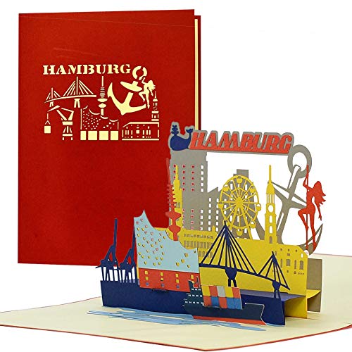 Gutschein, Reisegutschein für Städtereise nach Hamburg|3D Pop Up Karte Hamburger Sykline|Hotelgutschein für Sie oder...