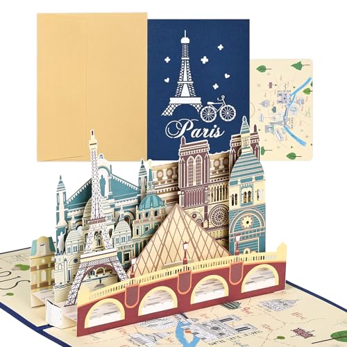 Joyoldelf Pop Up Karte Paris - Eiffelturm - 3D Reisegutschein Geschenkkarte für Paris-Reise oder Flitterwochen,...